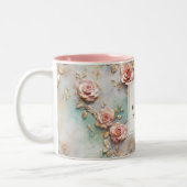 美しいロマンチック赤面ピンクロマンチックバラ ツートーンマグカップ (左)