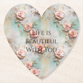 美しいロマンチック赤面ピンクロマンチックバラ ペーパーコースター