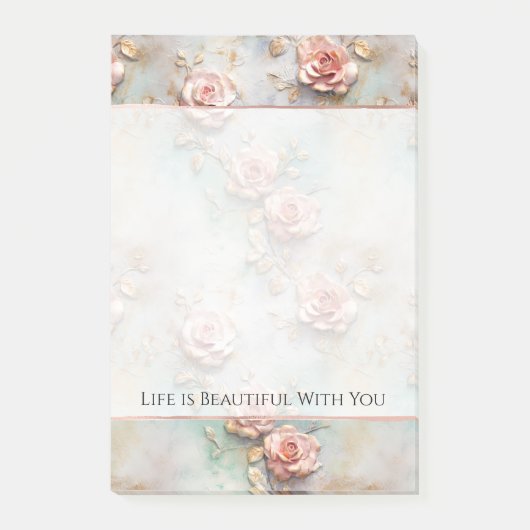 美しいロマンチック赤面ピンクロマンチックバラ ポストイット (正面)