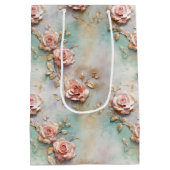 美しいロマンチック赤面ピンクロマンチックバラ ミディアムペーパーバッグ (裏面)