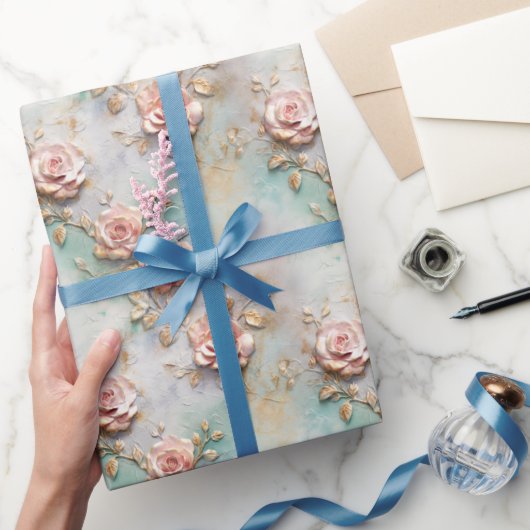 美しいロマンチック赤面ピンクロマンチックバラ ラッピングペーパー (ギフト)