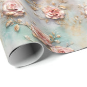 美しいロマンチック赤面ピンクロマンチックバラ ラッピングペーパー (ロールコーナー)