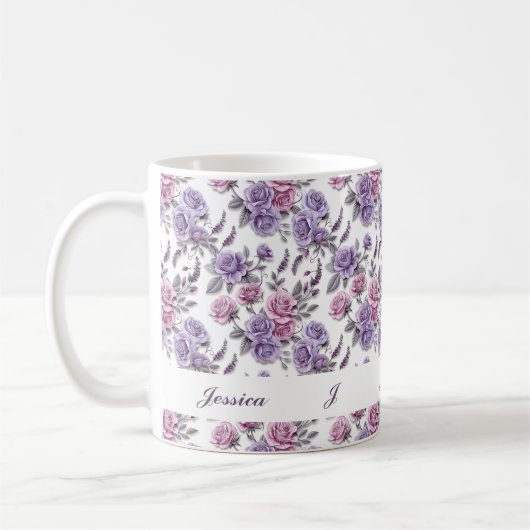 美しいロマンティックな春のすみれの女の子の花 コーヒーマグカップ (左)