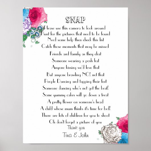 美しいローズデザインの結婚式写真ゲーム ポスター (正面)