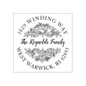 美しいローズブーケラインアートの名前とアドレス ラバースタンプ (インプリント)