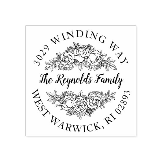 美しいローズブーケラインアートの名前とアドレス ラバースタンプ (インプリント)
