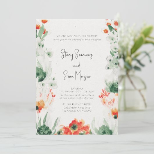美しいワイルドフラワーの水彩庭園の結婚式 招待状 (スタンド正面)