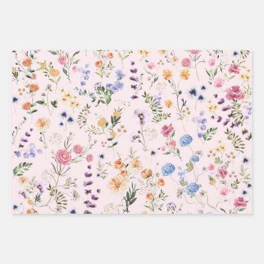 美しいワイルドフラワーの牧場 ボタニカル フラワー ガーデン ラッピングペーパーシート (正面2)