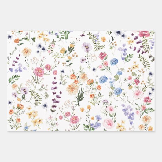 美しいワイルドフラワーの牧場 ボタニカル フラワー ガーデン ラッピングペーパーシート (正面)