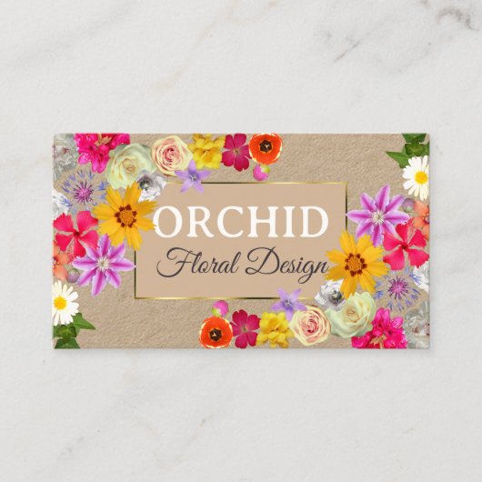 美しいワイルドフラワーエレガントの金ゴールドベージュと写真 名刺 (正面)