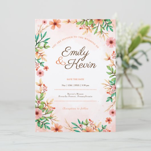 美しいワイルドフラワーガーデンベージュフォト結婚ズ 招待状 (スタンド正面)