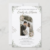 美しいワイルドフラワーガーデンベージュフォト結婚ズ 招待状 (正面)