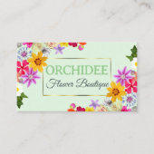 美しいワイルドフラワーグリーン素晴らし金ゴールドフレーム写真 名刺 (正面)