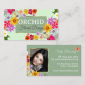 美しいワイルドフラワーグリーン素晴らし金ゴールドフレーム写真 名刺 (正面/裏面)