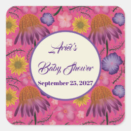 美しいワイルドフラワーピンクの赤ちゃんシャワーの好意 スクエアシール