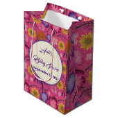 美しいワイルドフラワーピンクの赤ちゃんシャワー ミディアムペーパーバッグ (正面アングル)