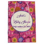 美しいワイルドフラワーピンクの赤ちゃんシャワー ミディアムペーパーバッグ (正面)