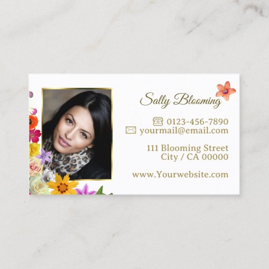 美しいワイルドフラワーホワイト素晴らし金ゴールドフレームと写真 名刺 (裏面)