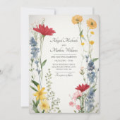 美しいワイルドフラワー自然トレンディー結婚フローラ 招待状 (正面)