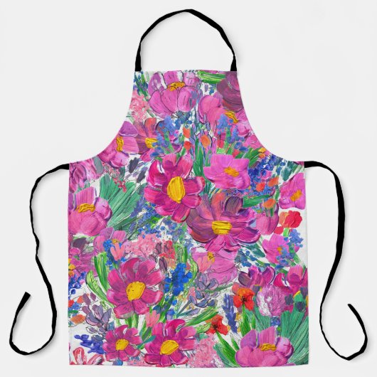 美しいワイルドフラワー:手描き芸術作品。 エプロン (正面)