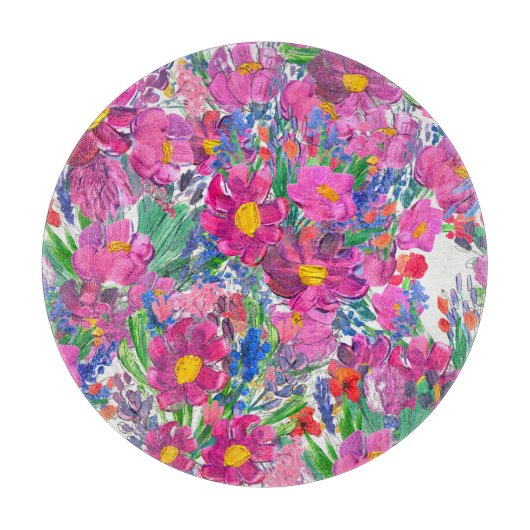 美しいワイルドフラワー:手描き芸術作品。 カッティングボード (正面)