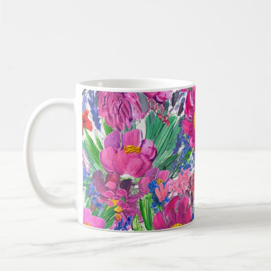 美しいワイルドフラワー：手描き芸術作品。 コーヒーマグカップ (左)