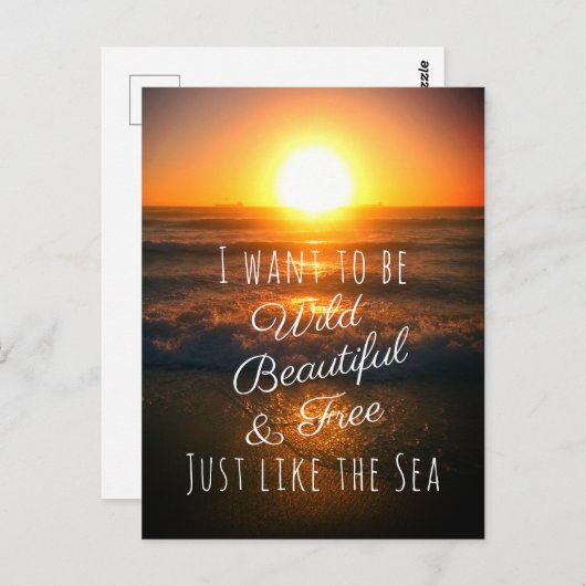 美しいワイルドフリーの夕日のビーチ写真引用文 ポストカード (正面/裏面)