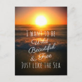 美しいワイルドフリーの夕日のビーチ写真引用文 ポストカード (正面)