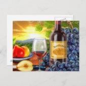 美しいワインとブドウの葉書 ポストカード (正面/裏面)