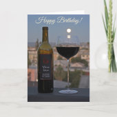 美しいワインと月のお誕生日グリーティングカード！ カード (正面)
