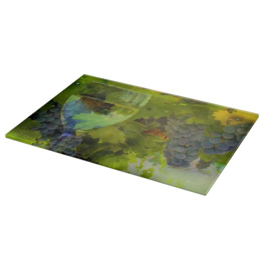 美しいワイングラスと葡萄の切り板 カッティングボード (角)