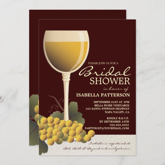 美しいワイン及びブドウのブライダルシャワーの招待状 招待状 (正面/裏面)