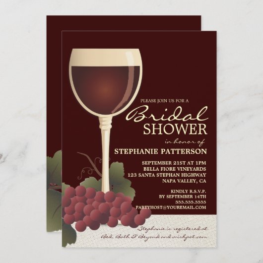 美しいワイン及びブドウのブライダルシャワーの招待状 招待状 (正面/裏面)