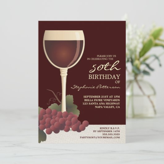 美しいワイン及びブドウの第50誕生日の招待状 招待状 (スタンド正面)