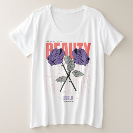 美しいワールドシャツ – ゴシックバラ美学デザイン プラスサイズTシャツ (デザイン正面)
