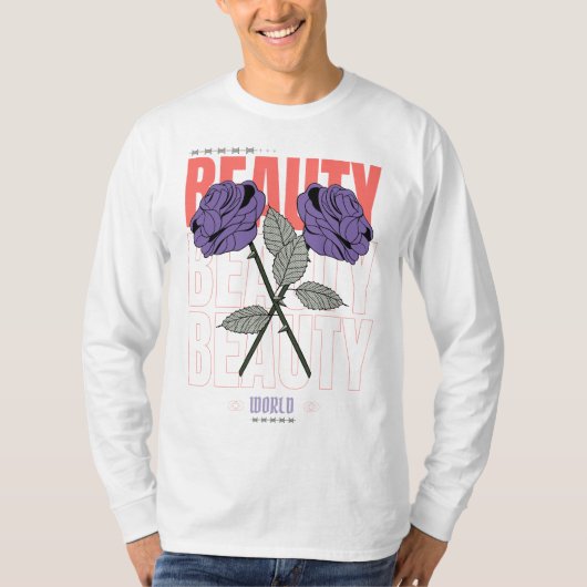 美しいワールドシャツ – ゴシックバラ美学デザイン Tシャツ (正面)