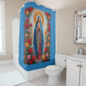 美しいヴァージンメアリーインブルーローブハロー シャワーカーテン (インサイチュ)