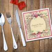 美しいヴィクトリアン ヴィンテージ フレーム ピンクのバラ スタンダードランチョンナプキン