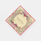 美しいヴィクトリアン ヴィンテージ フレーム ピンクのバラ スタンダードランチョンナプキン (角)