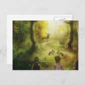 美しいヴィンテージうさぎウッドランドシーン復活祭 シーズンポストカード (正面/裏面)