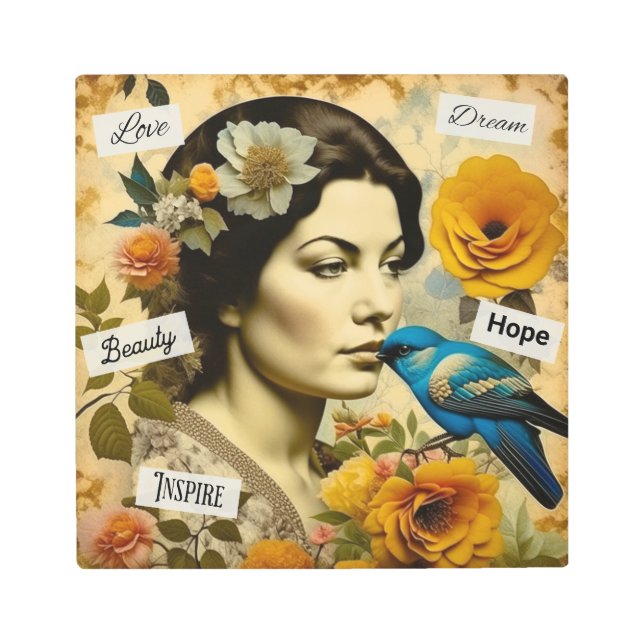 美しいヴィンテージとブルーバード メタルプリント (正面)