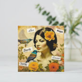 美しいヴィンテージと鳥と花を持つ女性 (スタンド正面)