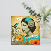 美しいヴィンテージと鳥と花を持つ女性 (スタンド正面)