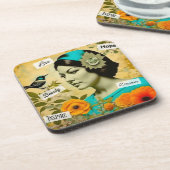 美しいヴィンテージと鳥と花を持つ女性 コースター (左側)