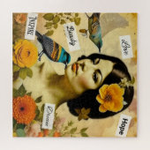 美しいヴィンテージと鳥と花を持つ女性 ジグソーパズル (横)