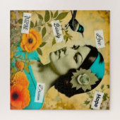 美しいヴィンテージと鳥と花を持つ女性 ジグソーパズル (横)