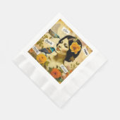 美しいヴィンテージと鳥と花を持つ女性 縁ありランチョンナプキン (角)