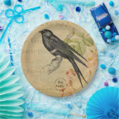 美しいヴィンテージのつばめの鳥の花柄のコラージュ ペーパープレート (パーティー)