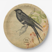 美しいヴィンテージのつばめの鳥の花柄のコラージュ ペーパープレート (正面)
