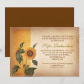 美しいヴィンテージのひまわり 誕生日招待状 招待状 (正面/裏面)